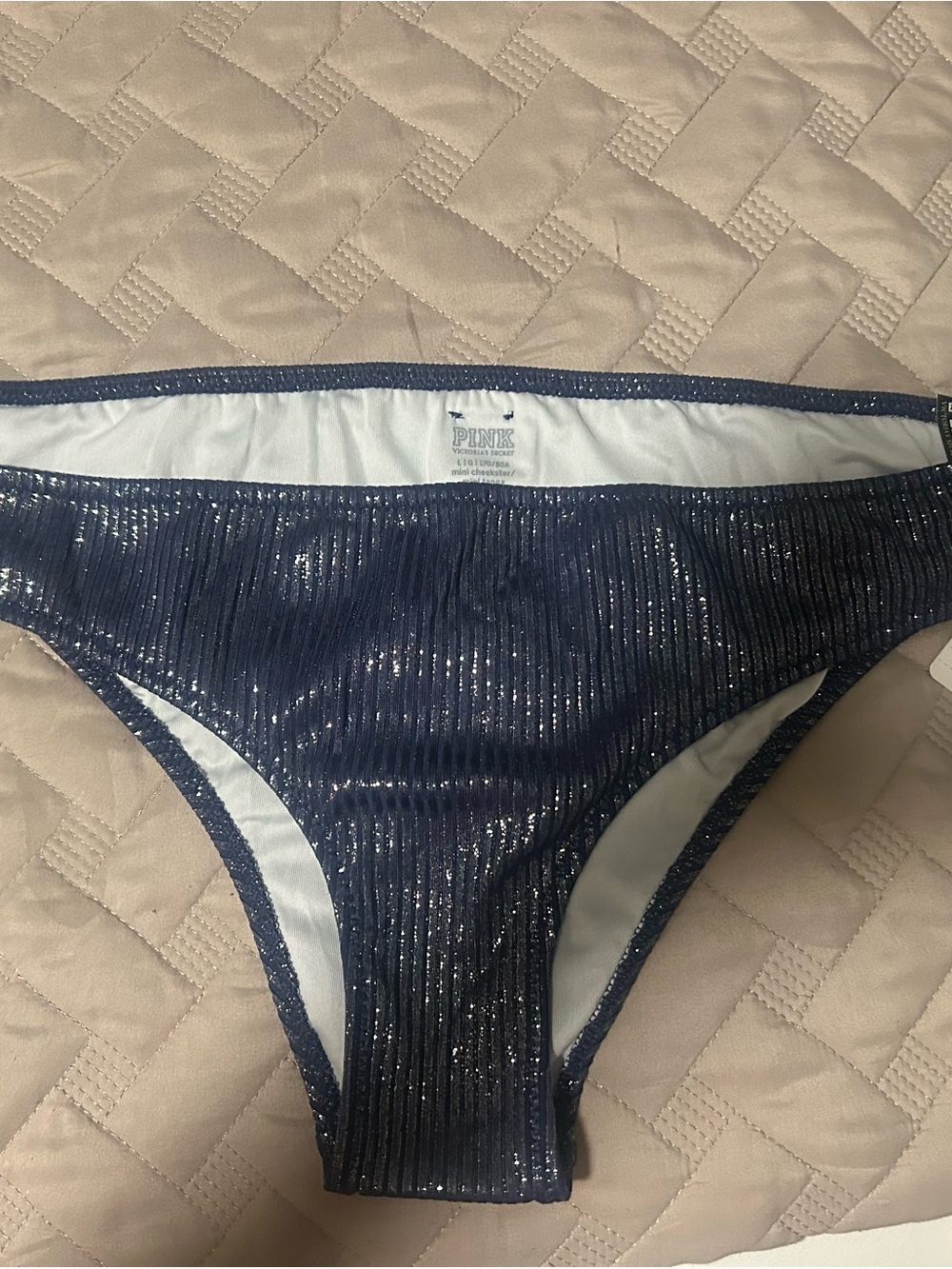 PINK Victoria's Secret Sparkle Navy Cheekster Bikini Bottom
